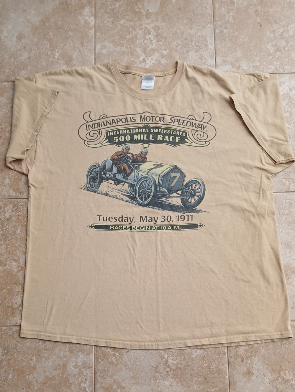 Gildan Tan Indianapolis Motor Speedway 500 Mile Race Graphic Tee